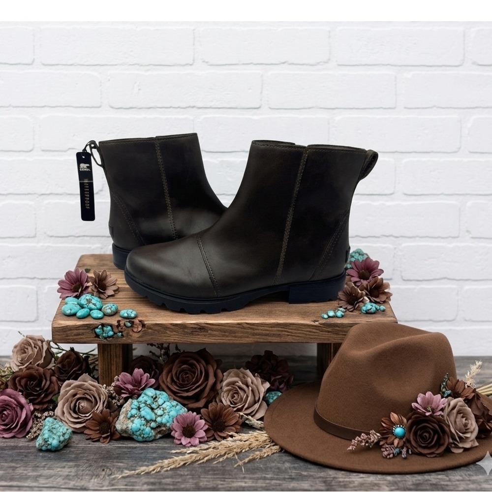 Sorel Lennox Street Waterproof Ankle Boots Brown Leather boho festival 7.5